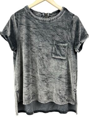 Cupio Washed Gray Velvet Short Sleeve Pocket Tee Size Large